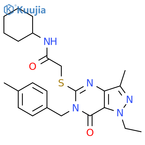 N-cyclohexyl-2-({1-ethyl-3-methyl-6-(4-methylphenyl)methyl-7-oxo-1H,6H,7H-pyrazolo4,3-dpyrimidin-5-yl}sulfanyl)acetamide structure