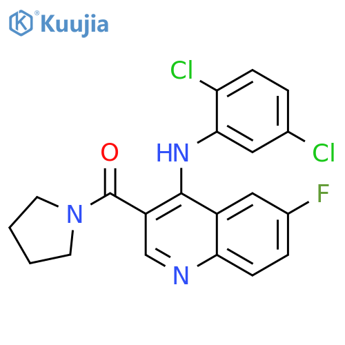 N-(2,5-dichlorophenyl)-6-fluoro-3-(pyrrolidine-1-carbonyl)quinolin-4-amine structure