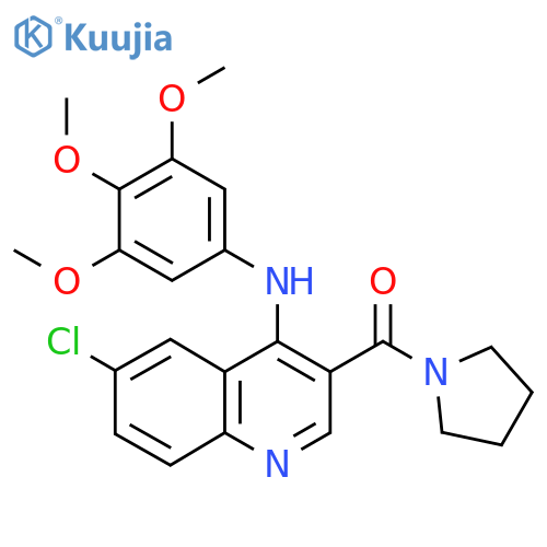 6-chloro-3-(pyrrolidine-1-carbonyl)-N-(3,4,5-trimethoxyphenyl)quinolin-4-amine structure