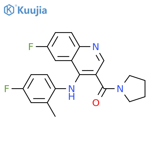 6-fluoro-N-(4-fluoro-2-methylphenyl)-3-(pyrrolidine-1-carbonyl)quinolin-4-amine structure