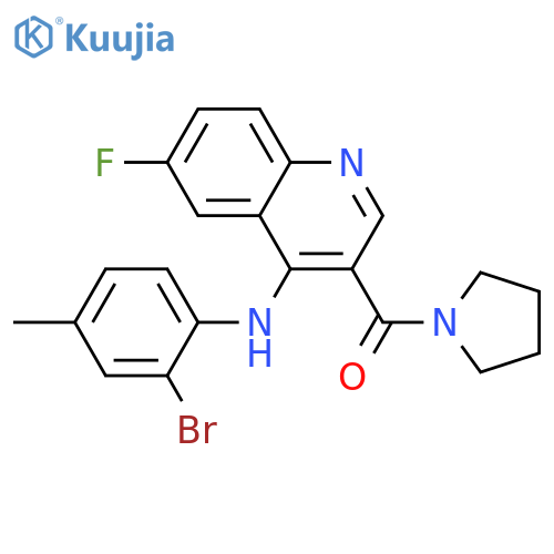 N-(2-bromo-4-methylphenyl)-6-fluoro-3-(pyrrolidine-1-carbonyl)quinolin-4-amine structure