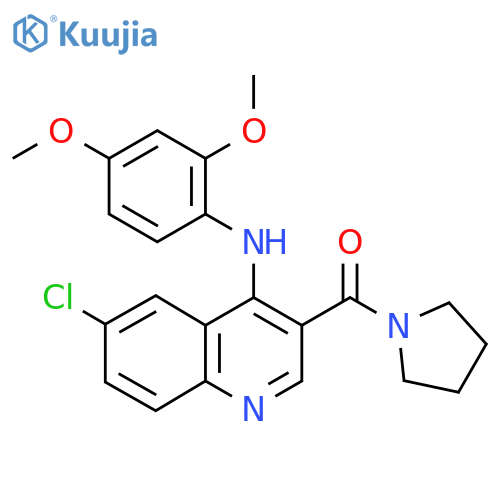 6-chloro-N-(2,4-dimethoxyphenyl)-3-(pyrrolidine-1-carbonyl)quinolin-4-amine structure