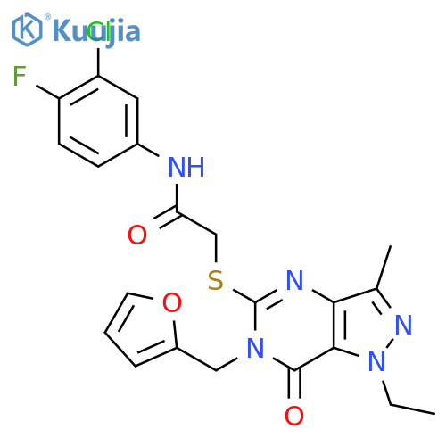 N-(3-chloro-4-fluorophenyl)-2-({1-ethyl-6-[(furan-2-yl)methyl]-3-methyl-7-oxo-1H,6H,7H-pyrazolo[4,3-d]pyrimidin-5-yl}sulfanyl)acetamide structure