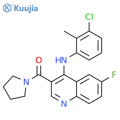N-(3-chloro-2-methylphenyl)-6-fluoro-3-(pyrrolidine-1-carbonyl)quinolin-4-amine structure