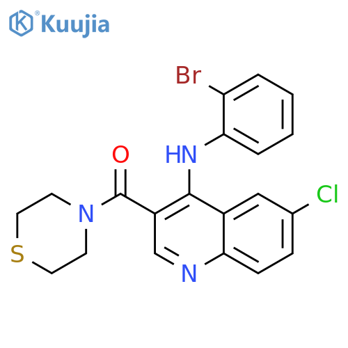 N-(2-bromophenyl)-6-chloro-3-(thiomorpholine-4-carbonyl)quinolin-4-amine structure