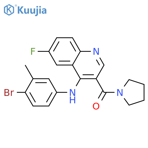 N-(4-bromo-3-methylphenyl)-6-fluoro-3-(pyrrolidine-1-carbonyl)quinolin-4-amine structure