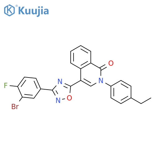 4-[3-(3-bromo-4-fluorophenyl)-1,2,4-oxadiazol-5-yl]-2-(4-ethylphenyl)-1,2-dihydroisoquinolin-1-one structure
