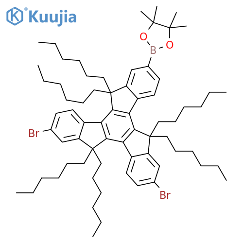 2-(7,12-Dibromo-5,5,10,10,15,15-hexahexyl-10,15-dihydro-5H-tribenzo[a,f,k]trinden-2-yl)-4,4,5,5-tetramethyl-1,3,2-dioxaborolane structure