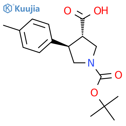 rac-(3R,4S)-1-(tert-butoxy)carbonyl-4-(4-methylphenyl)pyrrolidine-3-carboxylic acid structure