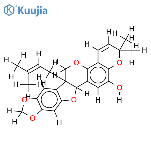 2-hydroxy-8,9-methylenedioxy-2',2'-dimethylpyrano-[5',6':4,3]-6a-prenyl-[6aS,11aS]-pterocarpan structure