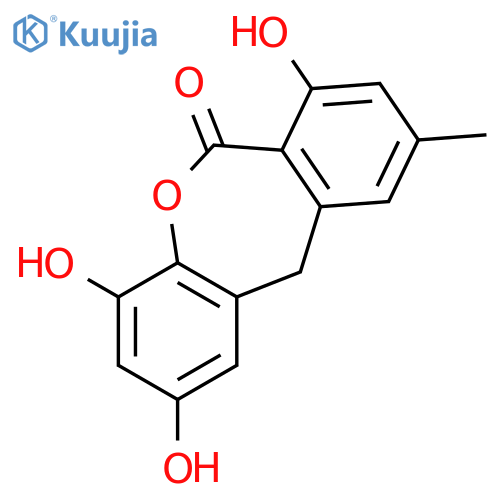 2,4,7-trihydroxy-9-methyldibenz[b,e]oxepin-6(11H)-one structure
