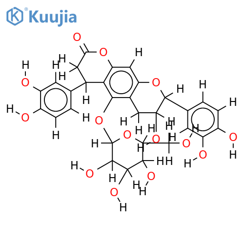 (4S,7S,8R)-4,8-bis(3,4-dihydroxyphenyl)-3,4,6,7-tetrahydro-5-glucopyranosyloxy-7-hydroxy-2H,8H-benzo[1,2-b:5,4-b']dipyran-2-one structure