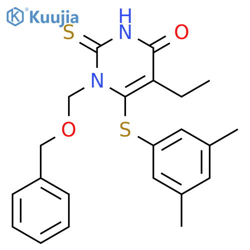 1-[(benzyloxy)methyl]-6-[(3,5-dimethylphenyl)sulfanyl]-5-ethyl-2-thioxo-2,3-dihydropyrimidin-4(1H)-one structure