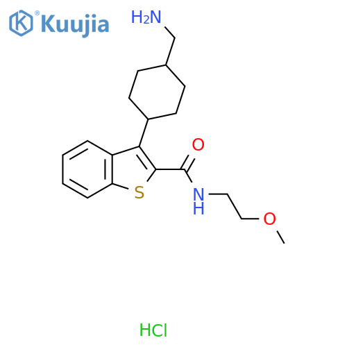 3-[4-(Aminomethyl)cyclohexyl]-N-(2-methoxyethyl)-1-benzothiophene-2-carboxamide;hydrochloride structure