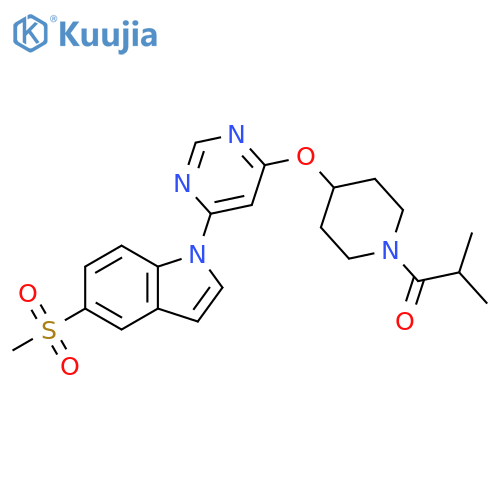 2-methyl-1-(4-((6-(5-(methylsulfonyl)-1H-indol-1-yl)pyrimidin-4-yl)oxy)piperidin-1-yl)propan-1-one structure