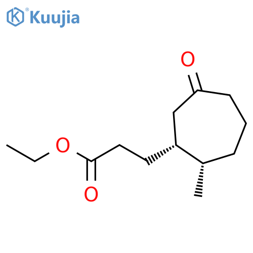 Cycloheptanepropanoic acid, 2-methyl-6-oxo-, ethyl ester, (1R-cis)- structure