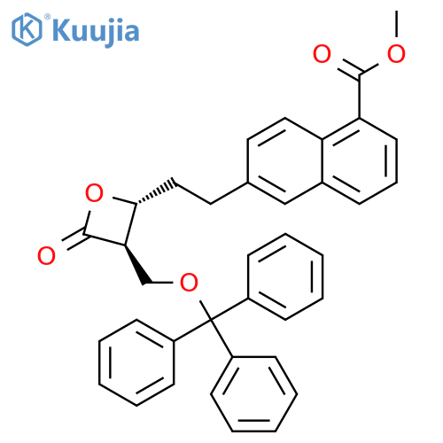 1-Naphthalenecarboxylic acid, 6-[2-[4-oxo-3-[(triphenylmethoxy)methyl]-2-oxetanyl]ethyl]-, methyl ester, trans- (9CI) structure