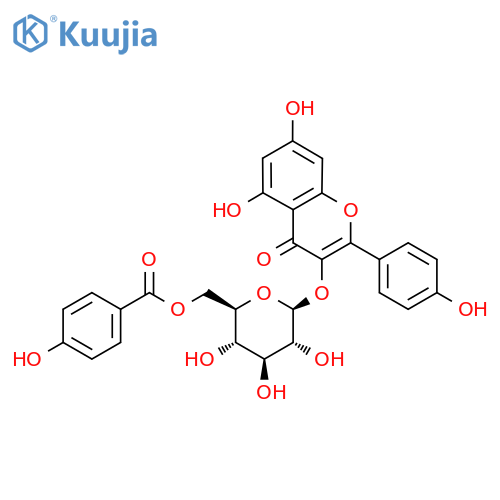 5,7-Dihydroxy-3-[[6-O-(4-hydroxybenzoyl)-beta-D-glucopyranosyl]oxy]-2-(4-hydroxyphenyl)-4H-1-benzopyran-4-one structure