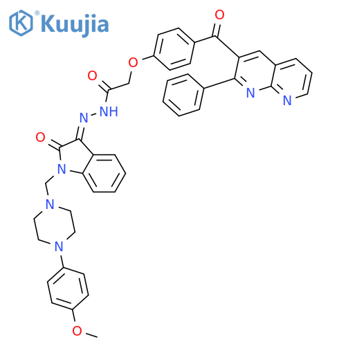 N'-[(3Z)-1-{[4-(4-methoxyphenyl)piperazin-1-yl]methyl}-2-oxo-1,2-dihydro-3H-indol-3-ylidene]-2-{4-[(2-phenyl-1,8-naphthyridin-3-yl)carbonyl]phenoxy}acetohydrazide structure