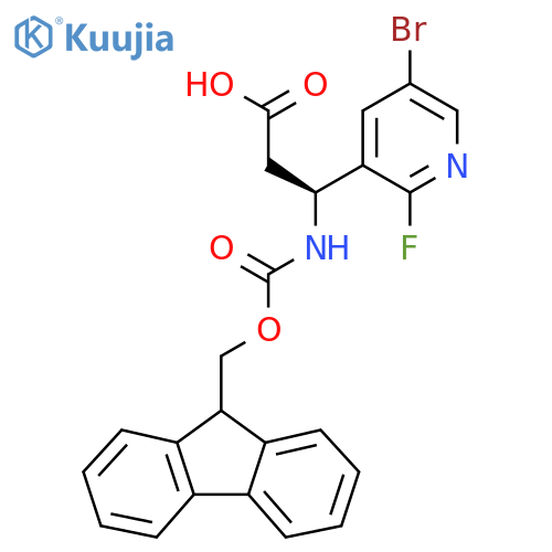 (3S)-3-(5-bromo-2-fluoropyridin-3-yl)-3-({(9H-fluoren-9-yl)methoxycarbonyl}amino)propanoic acid structure