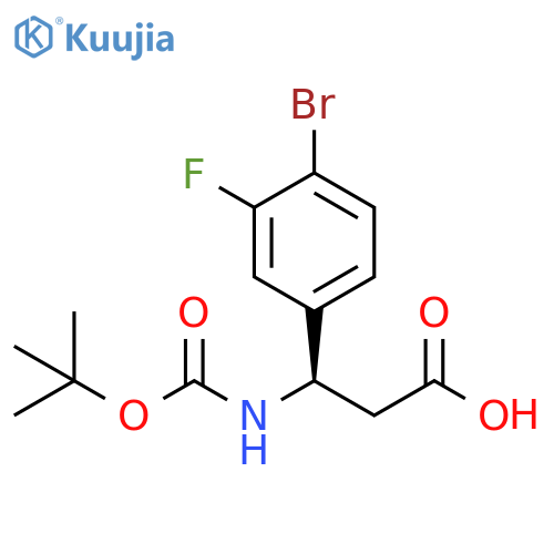 (3R)-3-(4-bromo-3-fluorophenyl)-3-{(tert-butoxy)carbonylamino}propanoic acid structure