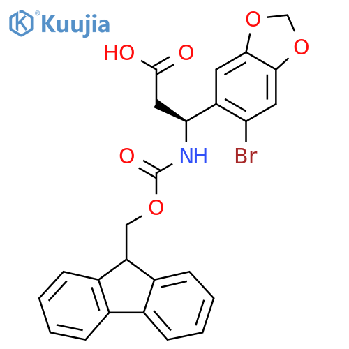 (3S)-3-(6-bromo-1,3-dioxaindan-5-yl)-3-({(9H-fluoren-9-yl)methoxycarbonyl}amino)propanoic acid structure