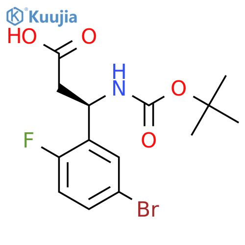 (3R)-3-(5-bromo-2-fluorophenyl)-3-{(tert-butoxy)carbonylamino}propanoic acid structure