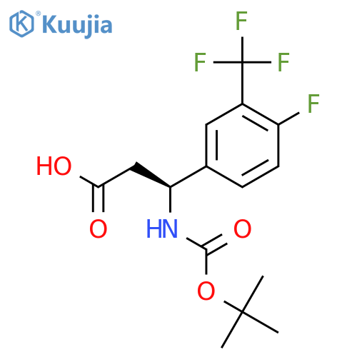 (3S)-3-{(tert-butoxy)carbonylamino}-3-4-fluoro-3-(trifluoromethyl)phenylpropanoic acid structure
