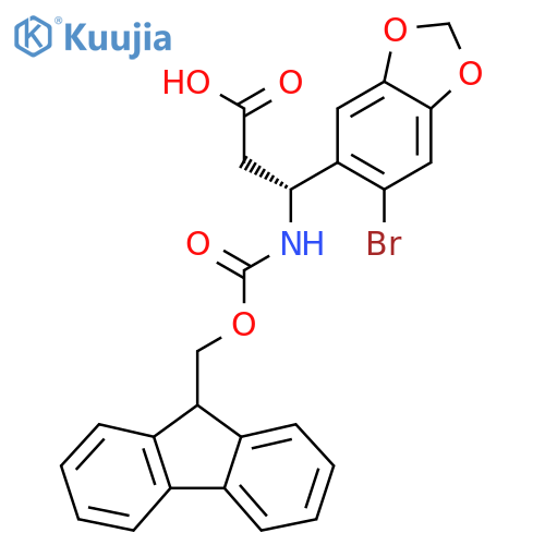 (3R)-3-(6-bromo-1,3-dioxaindan-5-yl)-3-({(9H-fluoren-9-yl)methoxycarbonyl}amino)propanoic acid structure
