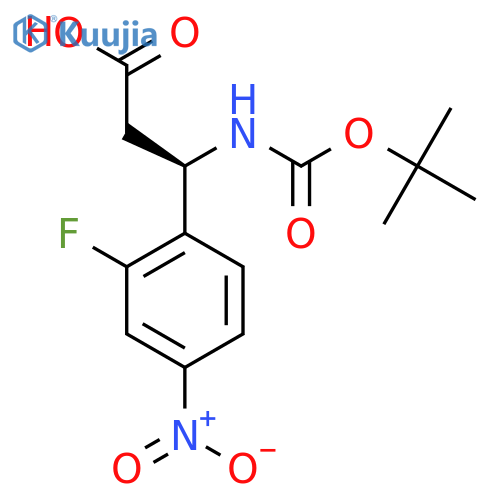 (3R)-3-{(tert-butoxy)carbonylamino}-3-(2-fluoro-4-nitrophenyl)propanoic acid structure