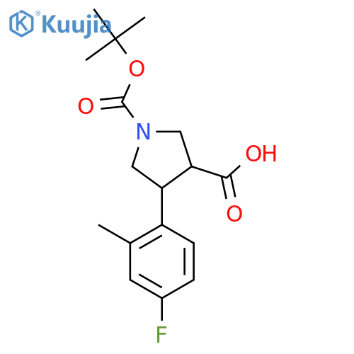 1-(tert-butoxy)carbonyl-4-(4-fluoro-2-methylphenyl)pyrrolidine-3-carboxylic acid structure