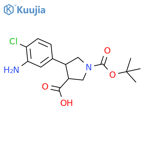4-(3-amino-4-chlorophenyl)-1-(tert-butoxy)carbonylpyrrolidine-3-carboxylic acid structure