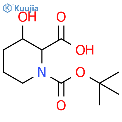 1-(tert-butoxy)carbonyl-3-hydroxypiperidine-2-carboxylic acid structure