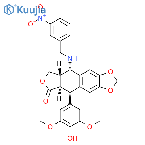 Furo[3',4':6,7]naphtho[2,3-d]-1,3-dioxol-6(5aH)-one, 5,8,8a,9-tetrahydro-5-(4-hydroxy-3,5-dimethoxyphenyl)-9-[[(3-nitrophenyl)methyl]amino]-, (5R,5aR,8aS,9S)- structure