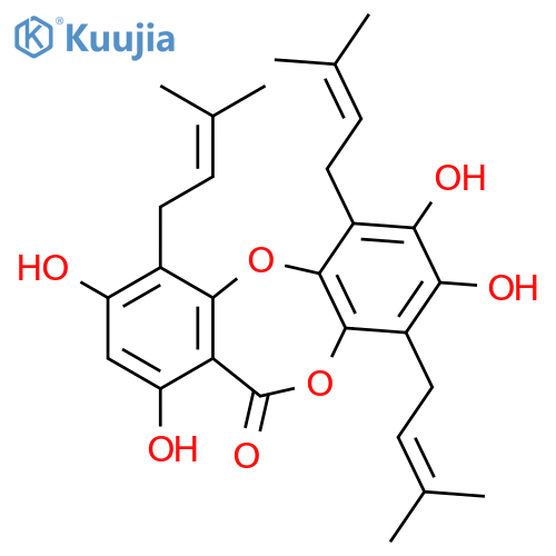 1,3,7,8-tetrahydroxy-4,6,9-tris(3-methyl-2-buten-1-yl)-11H-dibenzo[b,e][1,4]dioxepin-11-one structure