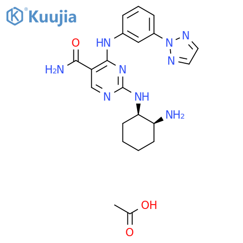 4-(3-(2H-1,2,3-Triazol-2-yl)phenylamino)-2-((1R,2S)-2-aminocyclohexylamino)pyrimidine-5-carboxamide acetate structure