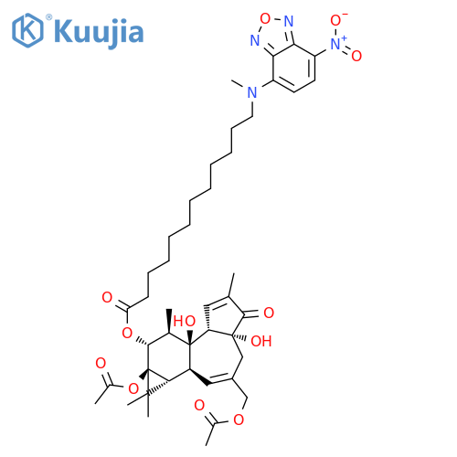Dodecanoic acid,12-[methyl(7-nitro-2,1,3-benzoxadiazol-4-yl)amino]-,9a-(acetyloxy)-3-[(acetyloxy)methyl]-1a,1b,4,4a,5,7a,7b,8,9,9a-decahydro-4a,7b-dihydroxy-1,1,6,8-tetramethyl-5-oxo-1H-cyclopropa[3,4]benz[1,2-e]azulen-9-ylester, [1aR-(1aa,1bb,4ab,7aa,7ba,8a,9b,9aa)]- (9CI) structure