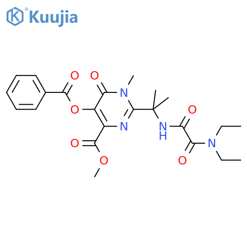 4-Pyrimidinecarboxylic acid, 5-(benzoyloxy)-2-[1-[[2-(diethylamino)-2-oxoacetyl]amino]-1-methylethyl]-1,6-dihydro-1-methyl-6-oxo-, methyl ester structure