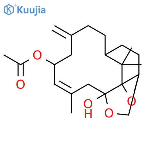 (1aR,3aR,5E,7S,12R,13aR)-4,7,8,9,10,11,12,13-octahydro-3a-hydroxy-5,13,13-trimethyl-9-methylidene-3aH-1a,12-ethanocyclododeca[b]oxireno[c]furan-7(2H)-yl acetate structure