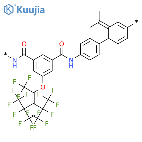 Poly[iminocarbonyl[5-[[3,4,4,4-tetrafluoro-2-[1,2,2,2-tetrafluoro-1-(trifluoromethyl)ethyl]-1,3-bis(trifluoromethyl)-1-butenyl]oxy]-1,3-phenylene]carbonylimino-1,4-phenylene(1-methylethylidene)-1,4-phenylene] structure