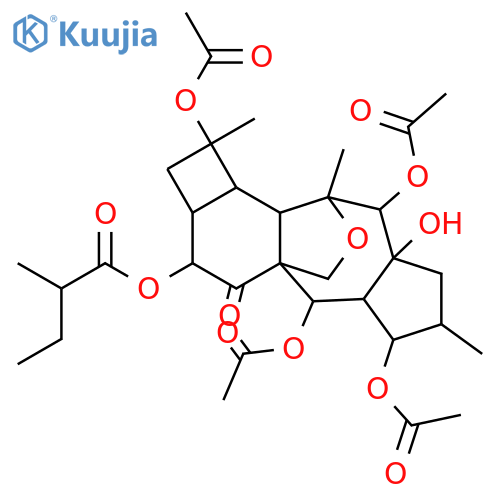 9,18-Cyclo-13,17-epoxy-3,5,8,10,14,15-hexahydroxy-7-myrsinanone; (2β,3β,5α,8β,9αH,10β,13α,14β,15β)-form, 8-O-(2-Methylbutanoyl), 3,5,10,14-tetra-Ac structure