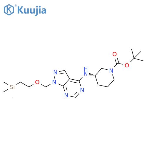 (S)-tert-butyl 3-(1-((2-(trimethylsilyl)ethoxy)methyl)-1H-pyrazolo[3,4-d]pyrimidin-4-ylamino)piperidine-1-carboxylate structure