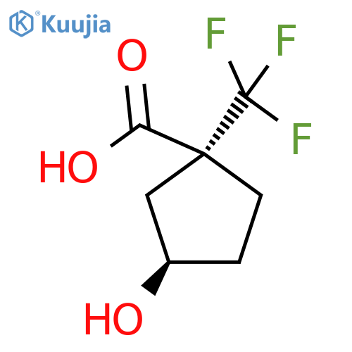 rac-(1R,3R)-3-hydroxy-1-(trifluoromethyl)cyclopentane-1-carboxylic acid structure