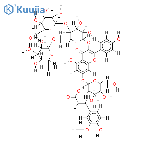 kaempferol 3-O-beta-D-glucopyranosyl(1->4)-[alpha-Lrhamnopyranosyl(1->6)]-beta-D-glucopyranoside-7-O-[2-O-(E)-feruloyl]-beta-D-glucopyranoside structure