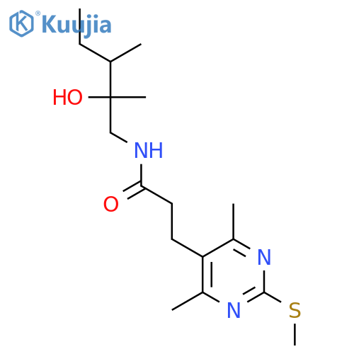 3-[4,6-dimethyl-2-(methylsulfanyl)pyrimidin-5-yl]-N-(2-hydroxy-2,3-dimethylpentyl)propanamide structure