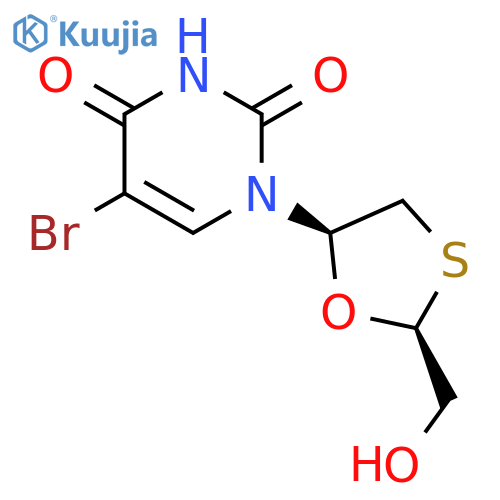 2,4(1H,3H)-Pyrimidinedione, 5-bromo-1-(2-(hydroxymethyl)-1,3-oxathiolan-5-yl)-, (2S-cis)- structure