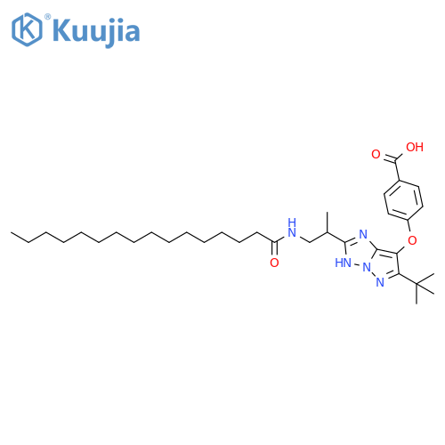 Benzoic acid,4-[[6-(1,1-dimethylethyl)-2-[1-methyl-2-[(1-oxohexadecyl)amino]ethyl]-1H-pyrazolo[1,5-b][1,2,4]triazol-7-yl]oxy]- structure