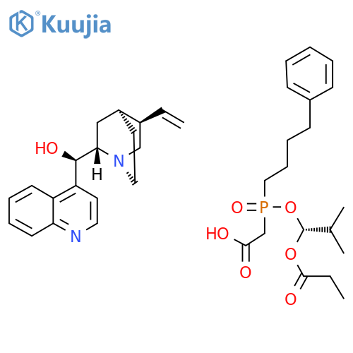 (8a,9R)-Cinchonan-9-ol mono[[(S)-[(1R)-2-methyl-1-(1-oxopropoxy)propoxy](4-phenylbutyl)phosphinyl]acetate] structure