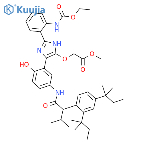 Acetic acid,[[5-[5-[[2-[2,4-bis(1,1-dimethylpropyl)phenyl]-3-methyl-1-oxobutyl]amino]-2-hydroxyphenyl]-2-[2-[(ethoxycarbonyl)amino]phenyl]-1H-imidazol-4-yl]oxy]-, methyl ester structure