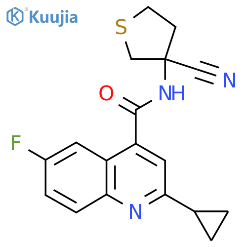 N-(3-cyanothiolan-3-yl)-2-cyclopropyl-6-fluoroquinoline-4-carboxamide structure
